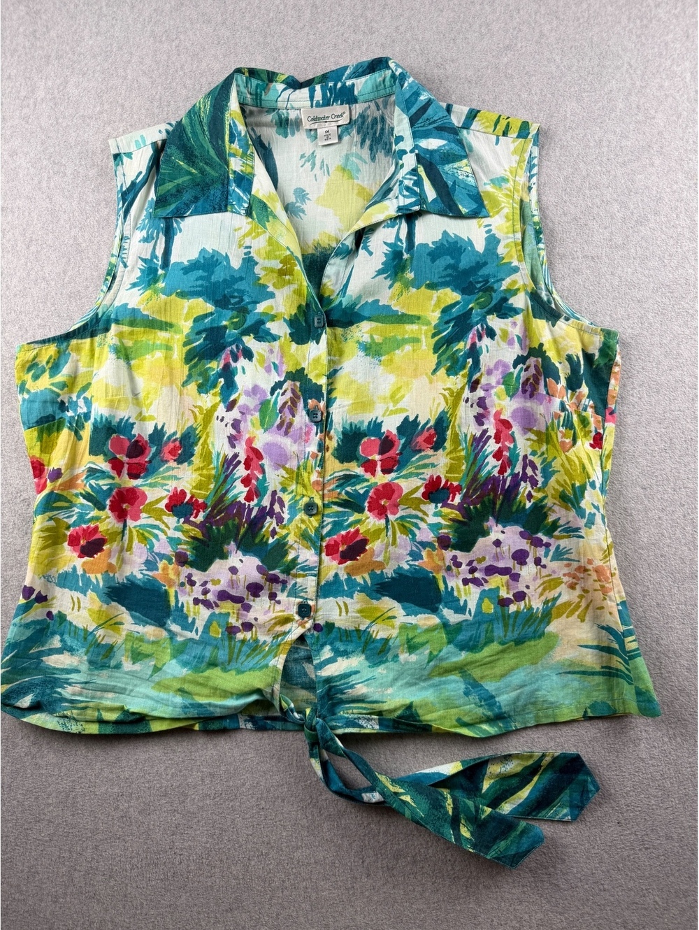 Coldwater Creek Collector’s Creek Womens 1X Cotton Floral Tie Front Blouse